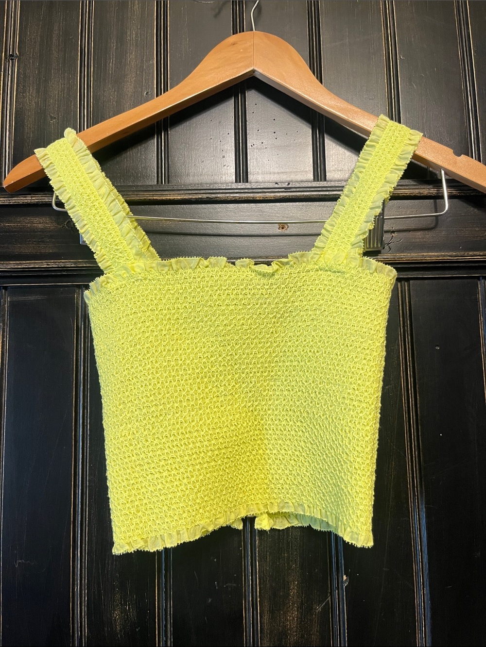 Alice + Olivia Neon Yellow Smocked Crop Tank